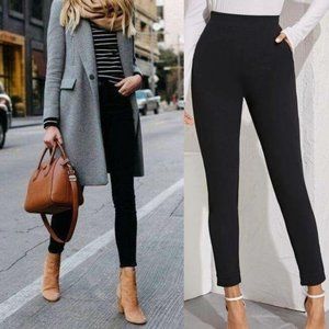 BLACK Tailored skinny cut pants pockets high rise